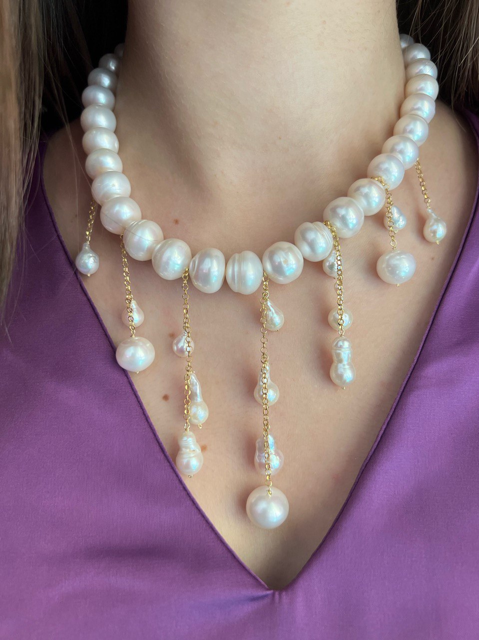 Collana Effimera - Argento 925 oro giallo con perle