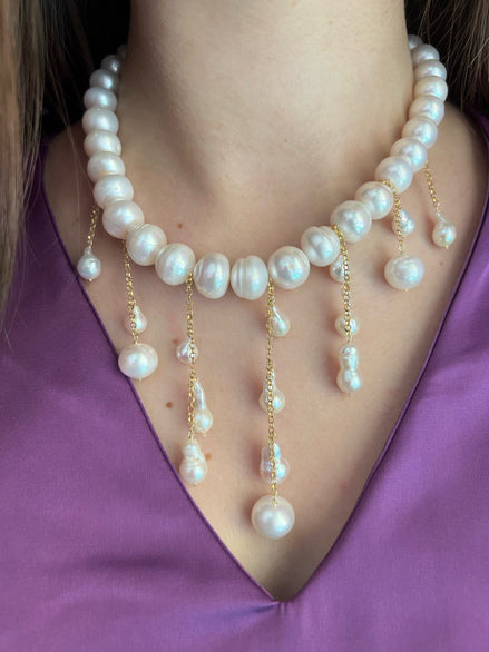 Collana Effimera - Argento 925 oro giallo con perle