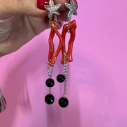 MEDITERRANEA Orecchini Couture - corallo rosso e onice