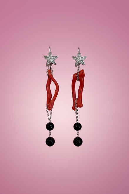 MEDITERRANEA Orecchini Couture - corallo rosso e onice