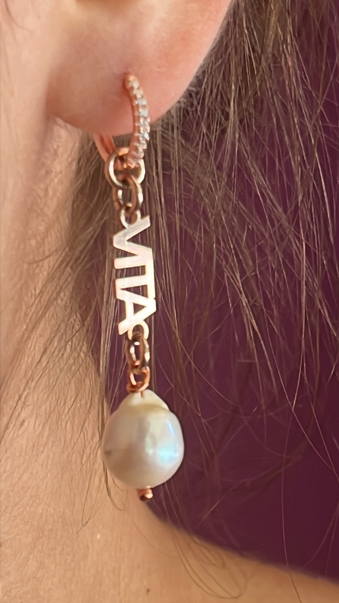 Mono orecchino - VITA argento 925 oro rosa con perla