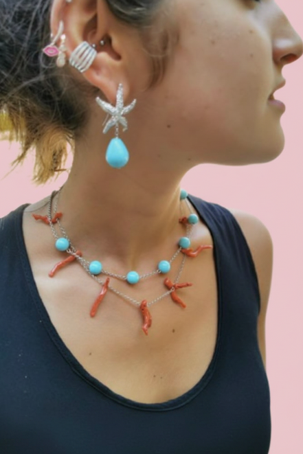 Collezione Oceano  - Collana argento 925 con  7 sfere turchese