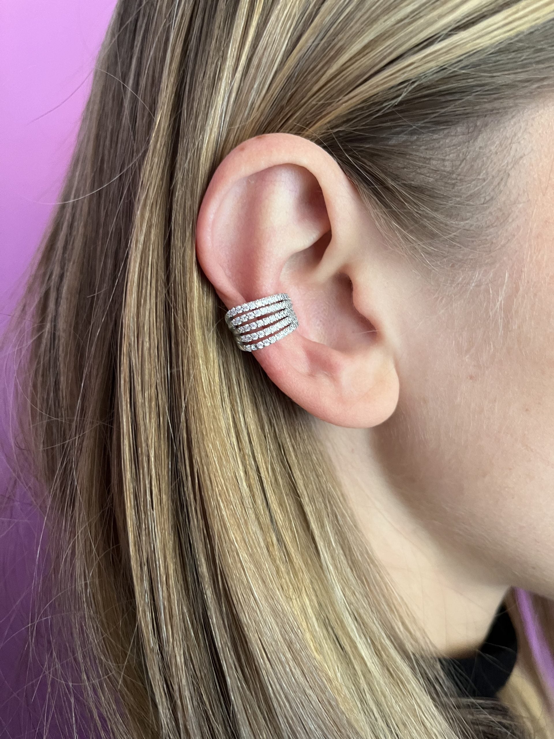 Earcuff rodio con 5 file di zirconi