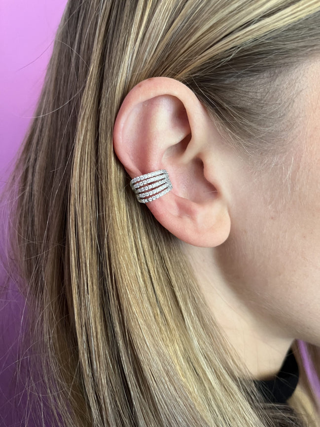 Earcuff rodio con 5 file di zirconi