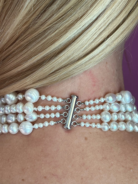 Collier argento 925 con 4 giri perle coltivate barocche