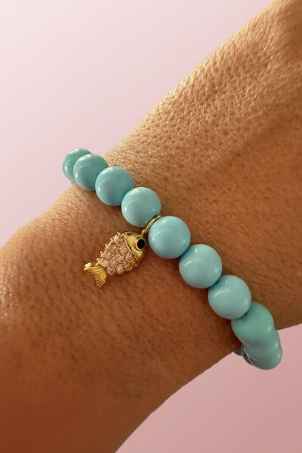 Bracciale Bisette - JAIPUR  OCEANO   turchese  con charm pesciolino dorato