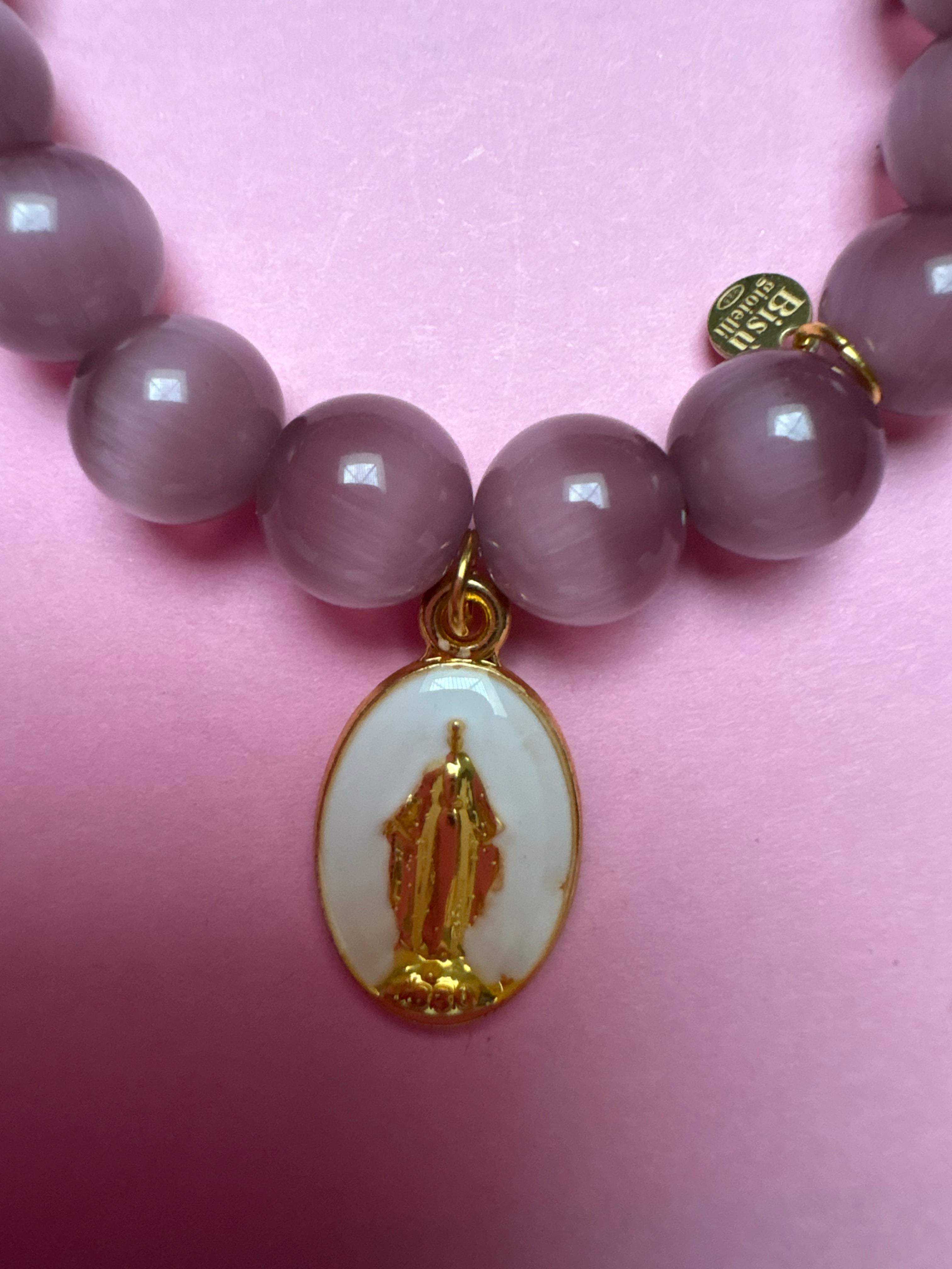 Bracciale Bisette -TALISMANI  occhi di gatto mauve  con charm Miracolosa