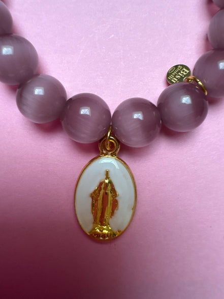 Bracciale Bisette -TALISMANI  occhi di gatto mauve  con charm Miracolosa