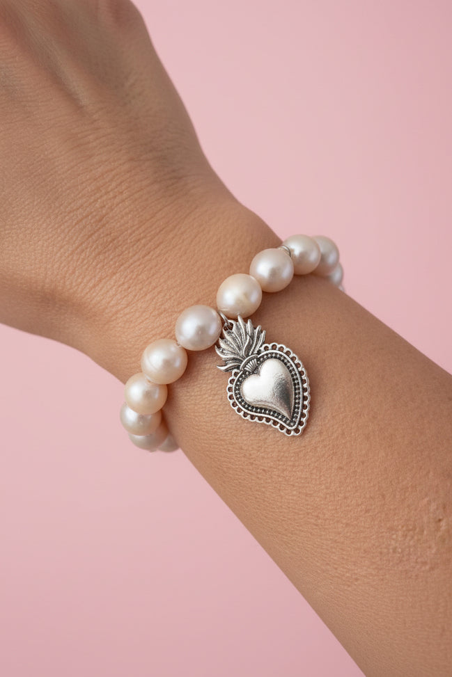 Bracciale Bisette -TALISMANI  perle  con charm Cuore Sacro