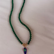 Collana OCEANO- AGATA VERDE mm 8 - chiusura gioiello argento 925 - cm 60 - pesce smalto blu