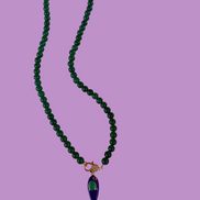 Collana OCEANO- AGATA VERDE mm 10- chiusura gioiello argento 925 - cm 60 - pesce smalto blu