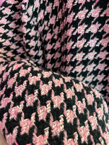 Céline - Jäckchen mit Godets in Rosa-Schwarz-Hahnentritt