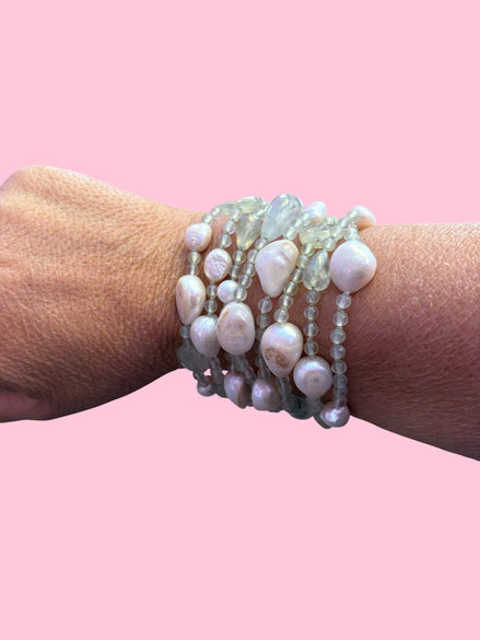 MAGNIFICO Bracciale multifili - 8 file - perle coltivate barocche e Prenite
