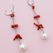 MEDITERRANEA Orecchini - perle coltivate con corallo rosso