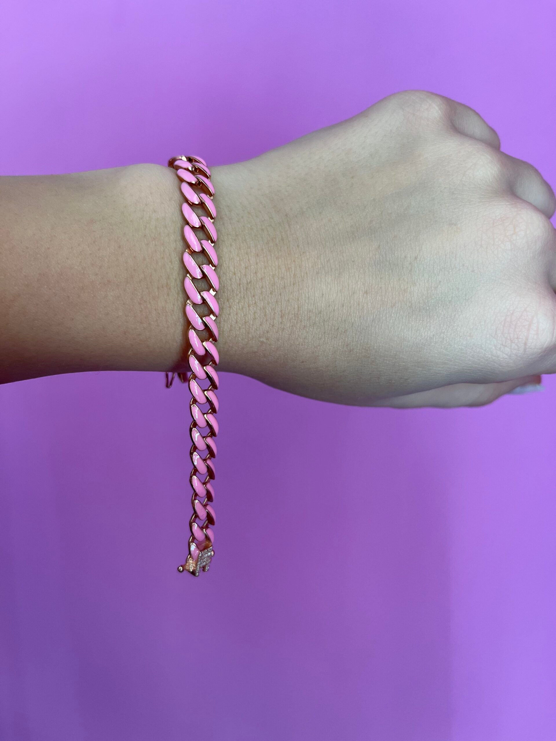 Bracciale Grumette argento 925 rosé smaltata rosa