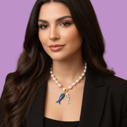 Collana OCEANO - PERLE coltivate barocche - chiusura gioiello argento 925 - cm 40- con charms pesci