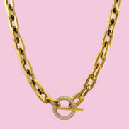 Collana Catena Gold con chiusura a T e zirconi - acciaio