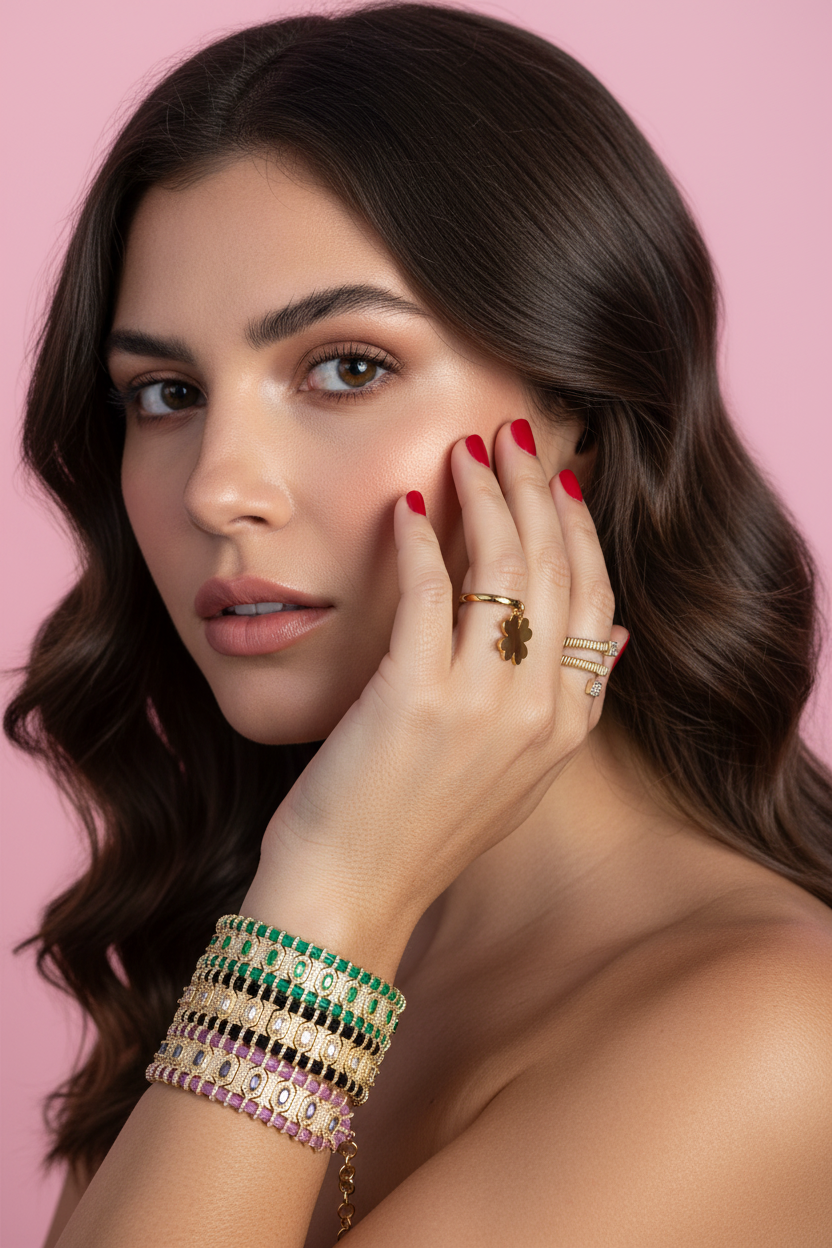 Bracciale MANTRA - Macrame’ con zirconi e ottone placcato oro giallo
