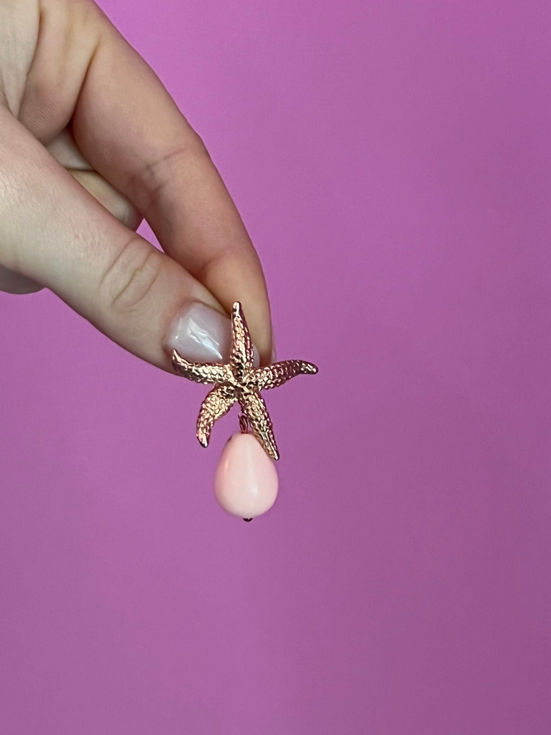 Orecchini corallo rosa argento 925 oro rosa goccia con stella marina