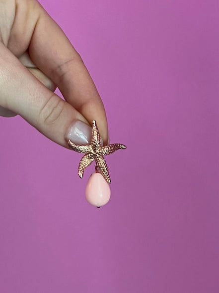 Orecchini corallo rosa argento 925 oro rosa goccia con stella marina