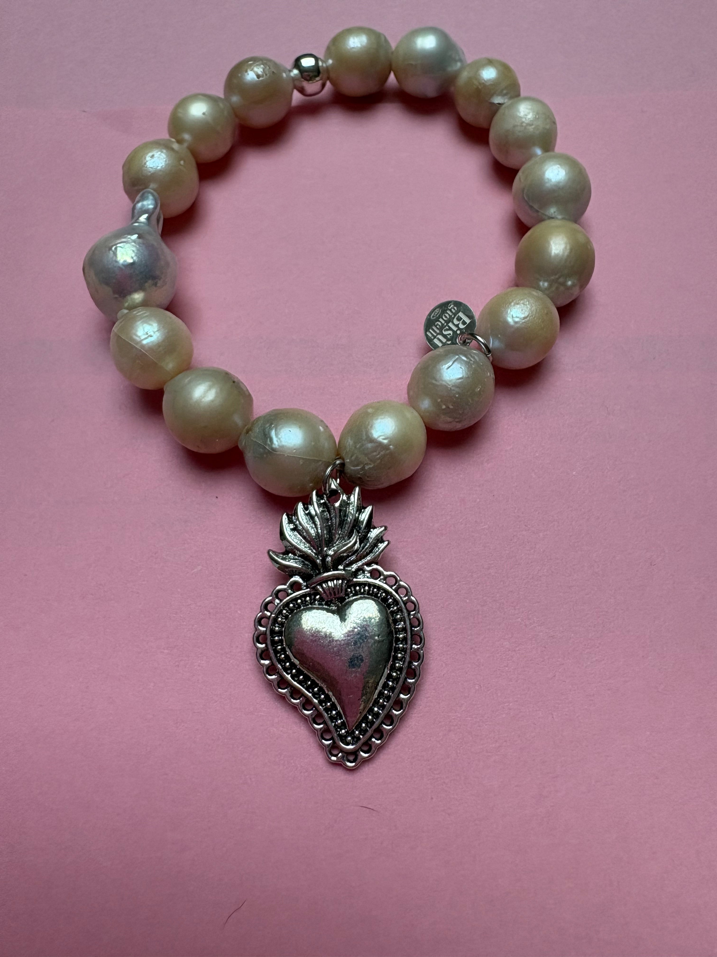 Bracciale Bisette -TALISMANI  perle  con charm Cuore Sacro