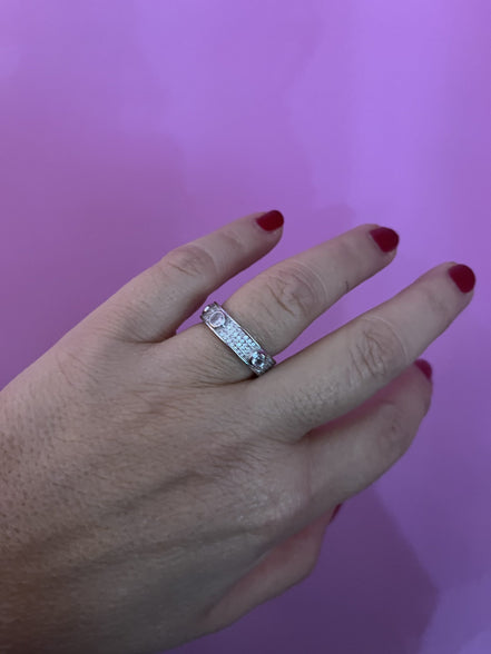 Anello Fede  con pave’ zirconi in argento925 rodio