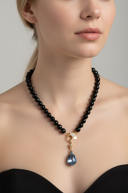 Collana LUCE - ONICE  mm10 - chiusura gioiello-  cm 50 - charm Luce