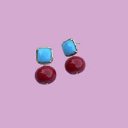 Orecchini  - MEDITERRANEA corallo rosso e turchese argento gold
