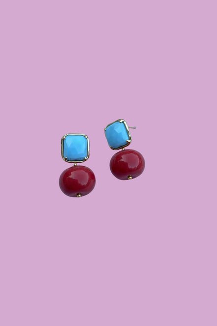Orecchini  - MEDITERRANEA corallo rosso e turchese argento gold