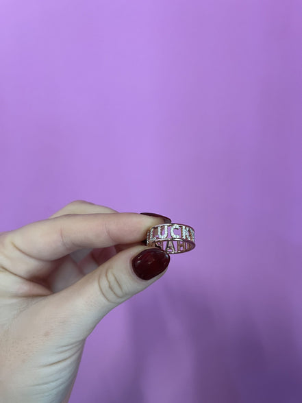 Rose gold ring with HAPPY LUCKY inscription