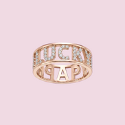 Rose gold ring with HAPPY LUCKY inscription
