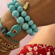 Bracciale Bisette - JAIPUR  OCEANO   turchese  con charm pesciolino turchese (cuore rubellite)