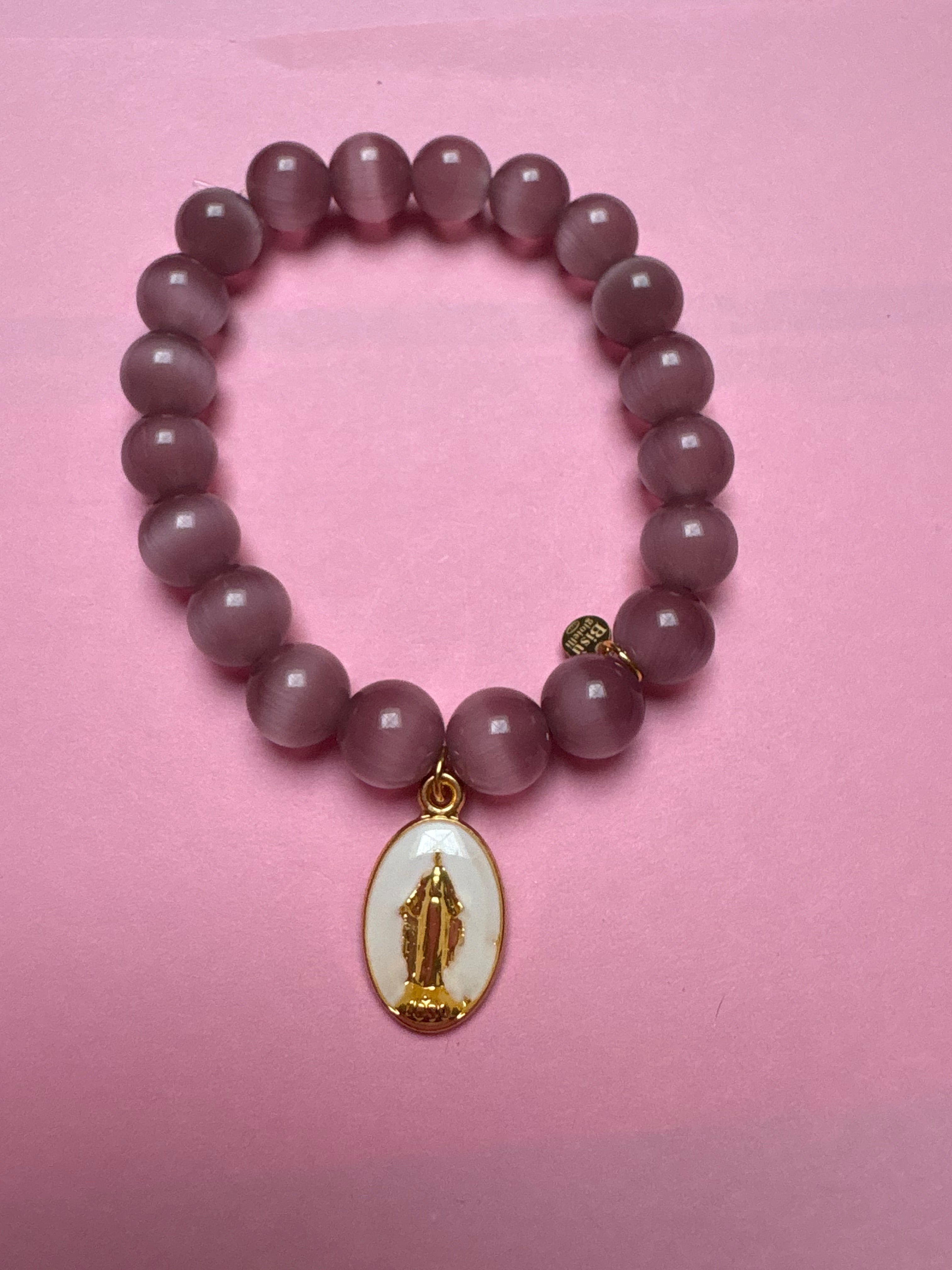 Bracciale Bisette -TALISMANI  occhi di gatto mauve  con charm Miracolosa