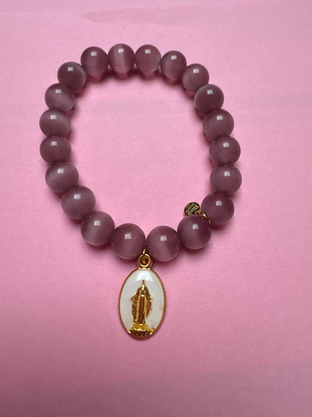 Bracciale Bisette -TALISMANI  occhi di gatto mauve  con charm Miracolosa