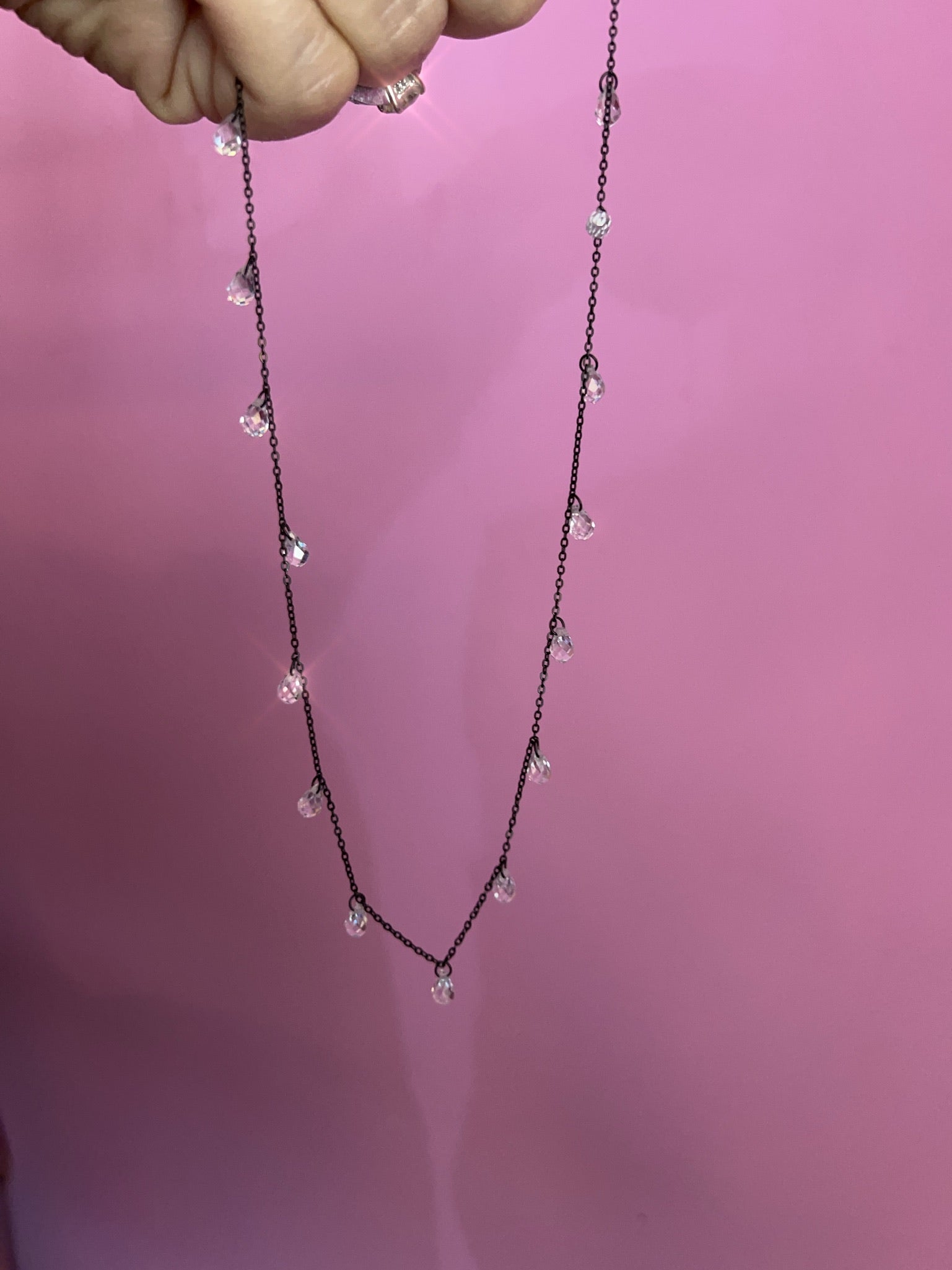 Collana  argento 925 rodio nero con gocce di zirconi