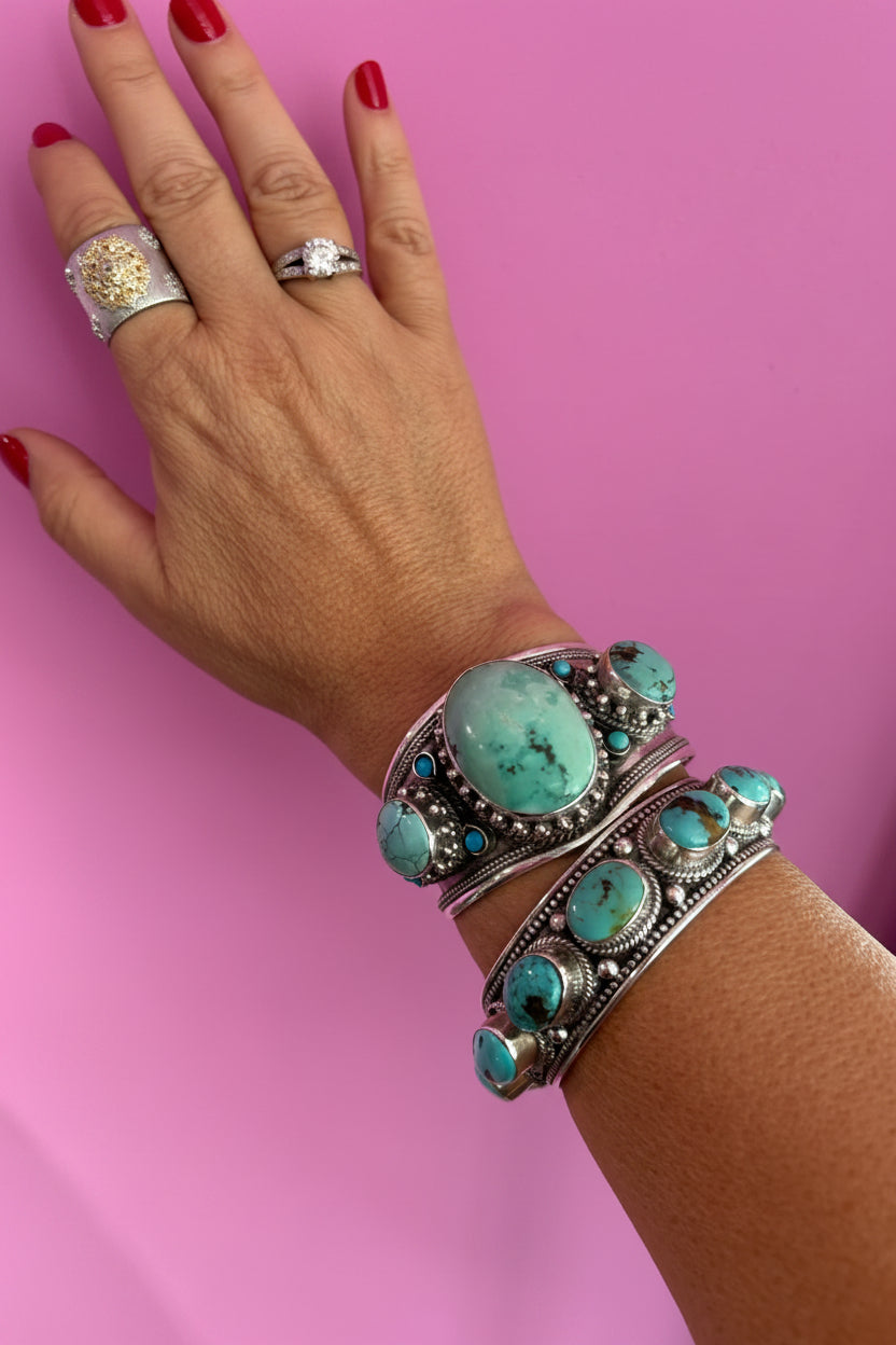 Bracciale collezione ETNICA -   Bangle Argento 925 con 10 turchesi