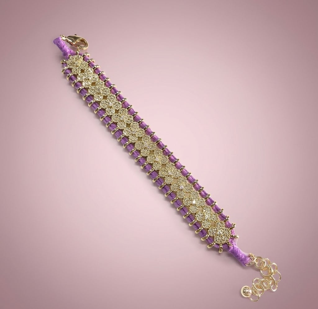 Bracciale MANTRA 4 - Macrame’ con zirconi e ottone placcato oro giallo