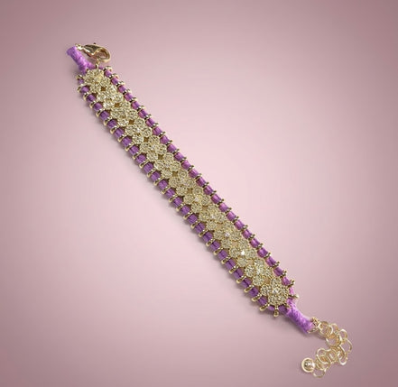 Bracciale MANTRA 4 - Macrame’ con zirconi e ottone placcato oro giallo