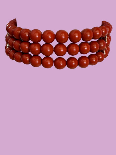 INCANTEVOLE -  3 giri   Chocker flessibile corallo rosso con argento 925
