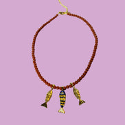 Collana POISSONS - Corallo rosso mm 4 - chiusura argento 925 - cm 45 chrams pesciolini