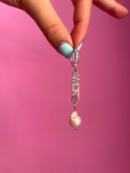 Mono orecchino - AMORE argento 925 rodio con perla
