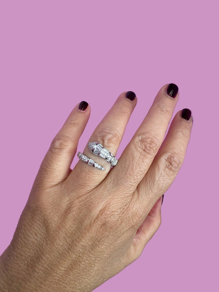 Anello WHITE SNAKE in Argento 925 rodiato con zirconi