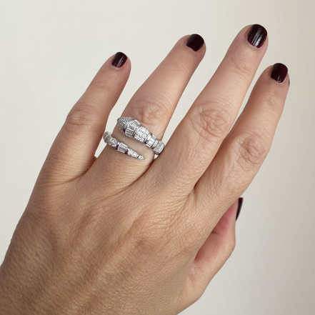 Anello WHITE SNAKE in Argento 925 rodiato con zirconi