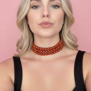 INCANTEVOLE -  3 giri   Chocker flessibile corallo rosso con argento 925