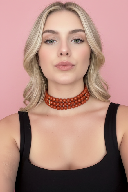 INCANTEVOLE -  3 giri   Chocker flessibile corallo rosso con argento 925