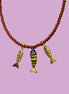 Collana POISSONS - Corallo rosso mm 4 - chiusura argento 925 - cm 45 chrams pesciolini