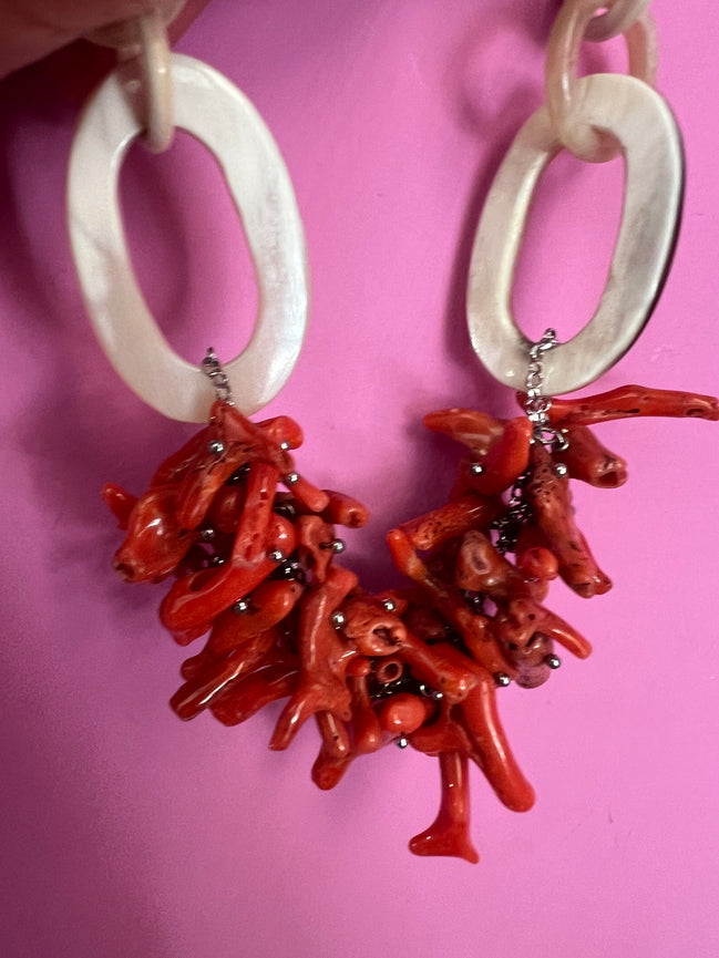 Bracciale MEDITERRANEA-  grandi rametti corallo rodo e corno naturale