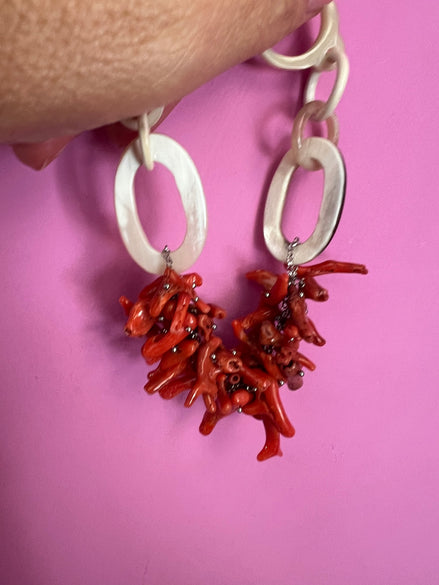 Bracciale MEDITERRANEA-  grandi rametti corallo rodo e corno naturale