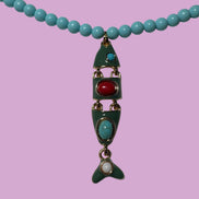 Collana POISSONS - turchese mm 6- chiusura argento 925 -  pesciolino snodato smaltato