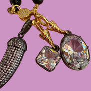 Collana TALISMANI - black - ONICE  mm 8 - chiusura gioiello argento 925 - cm 60 - 3 charms Corno e Luce